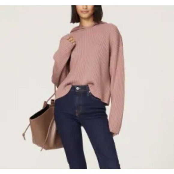 MARISSA WEBB Sweater Womens XS Pink Ribbed Hooded Aria Pullover Wool Blend - Picture 2 of 11